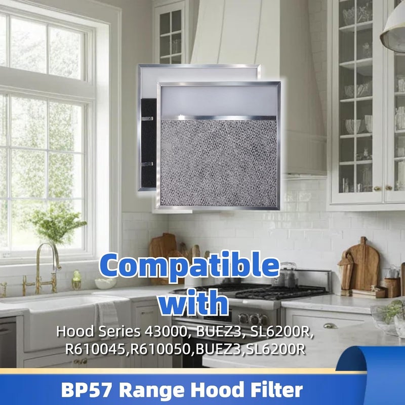 QKWL فلتر شفاط BP57 مع عدسة ضوء 11-3/8 × 11-3/4 إنش 1-Pack فلتر هواء دهون الألمنيوم لشفاط المطبخ Broan-NuTone 43000 - Image 2